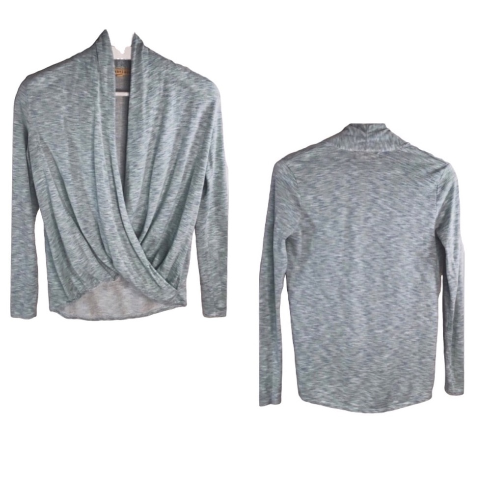 Mesh + Lace Heathered Green Faux Wrap Top - XS